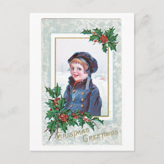Cartão Postal De Festividades Natal antigo, rapaz