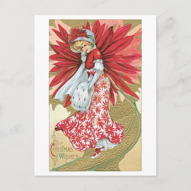 Cartão Postal De Festividades Natal antigo, senhora (Frente)