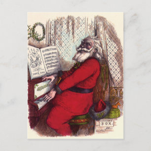 Cartão Postal De Festividades Natal Antigo, Thomas Nast Papai Noel ao Piano