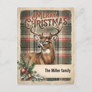 Cartão Postal De Festividades Natal Antigo Xadrez Majestoso Buck Personalizado