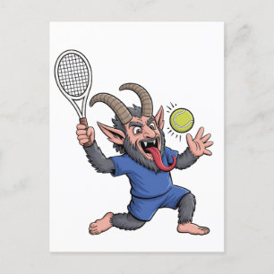 Cartão Postal De Festividades Natal assustador do Krampus jogando tênis 