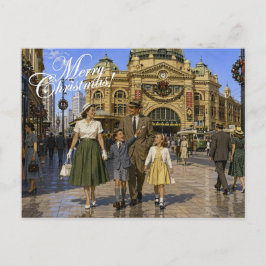 Cartão Postal De Festividades Natal australiano dos anos 50 na Estação Flinders 