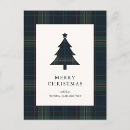 Cartão Postal De Festividades Natal azul e Xadrez verde do Marinho Elegante