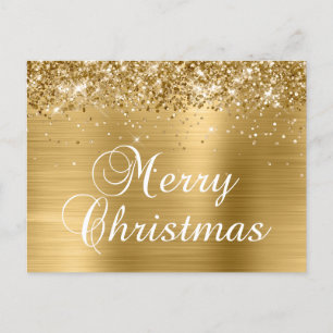 Cartão Postal De Festividades Natal Brilhante Folha Dourada