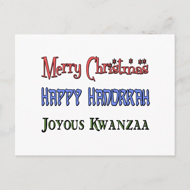 Cartão Postal De Festividades Natal - Chanucá - Kwanzaa (Frente)