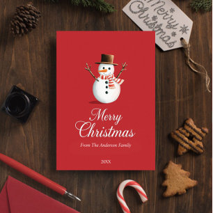 Cartão Postal De Festividades Natal clássico da família Red Snowman