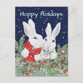 Cartão Postal De Festividades Natal Coelhos Coelhos Snowy Holly Berry Holiday