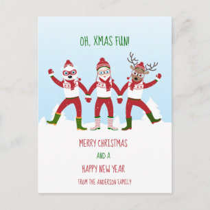 Cartão Postal De Festividades Natal com Papai Noel, Rudolph, Urso Polar