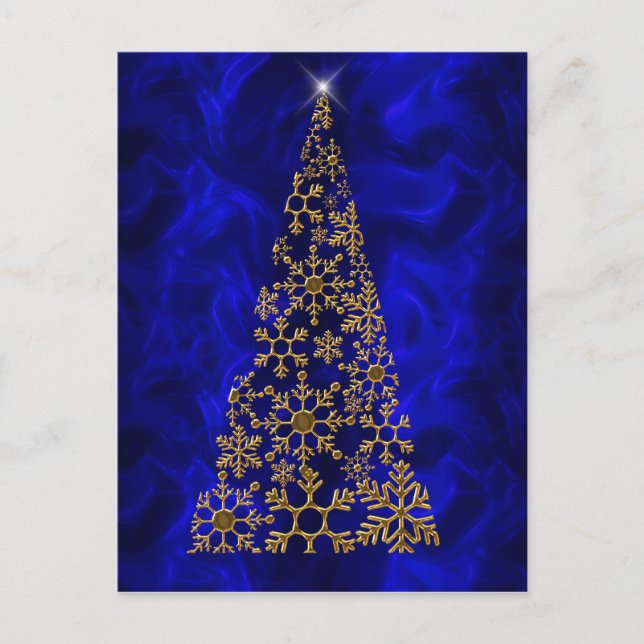 Cartão Postal De Festividades Natal Contemporâneo Dourado e Azul (Frente)