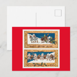 Cartão Postal De Festividades Natal Crianças e Pássaros