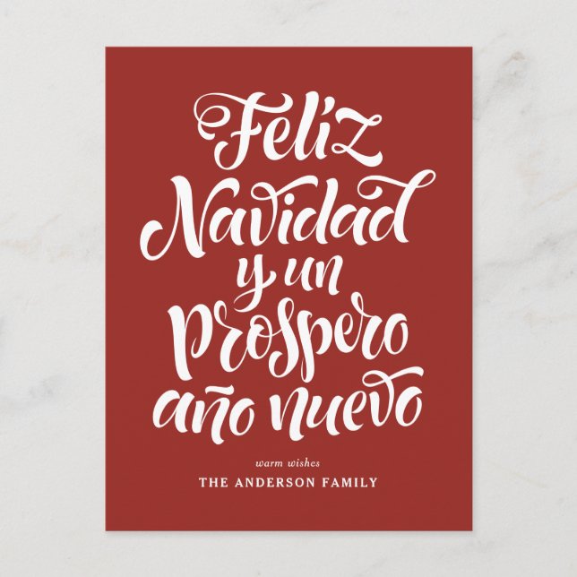 Cartão Postal De Festividades Natal da Calligrafia Red Feliz Navidad (Frente)