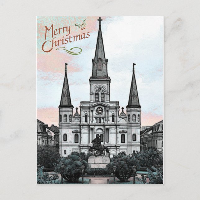 Cartão Postal De Festividades Natal da Catedral de Nova Orleans (Frente)