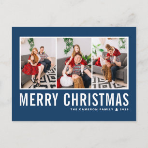 Cartão Postal De Festividades Natal da Colagem de Fotos Azul da Tipografia Moder
