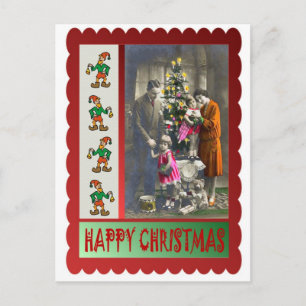 Cartão Postal De Festividades Natal da família Vintage