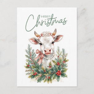 Cartão Postal De Festividades Natal da Vaca das Terras Altas Coquette 