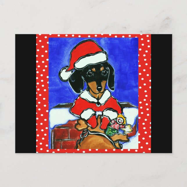 Cartão Postal De Festividades Natal Dachshund (Frente)
