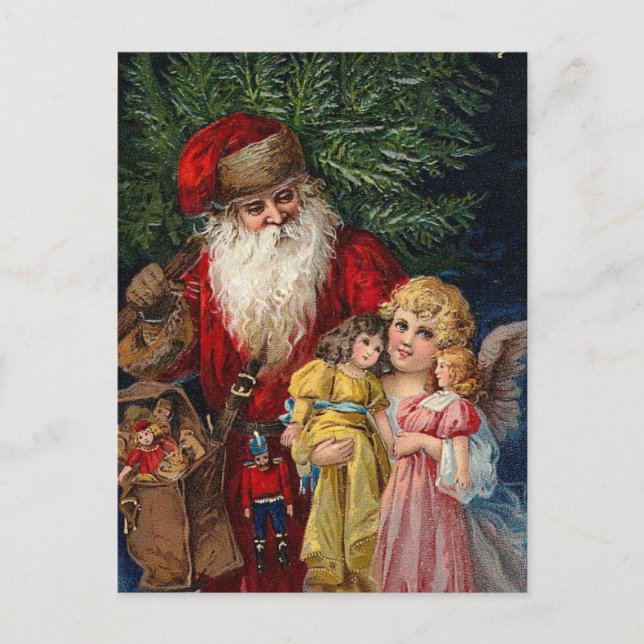 Cartão Postal De Festividades Natal das bonecas do Victorian do anjo do papai (Frente)