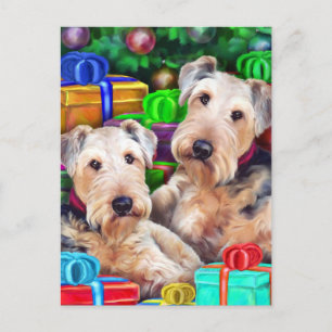 Cartão Postal De Festividades Natal de Airedale aberto agora