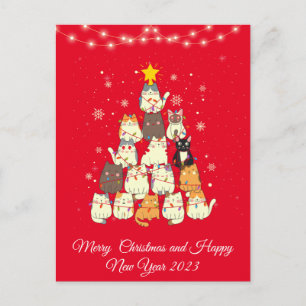 Cartão Postal De Festividades Natal de árvore de gatos engraçados