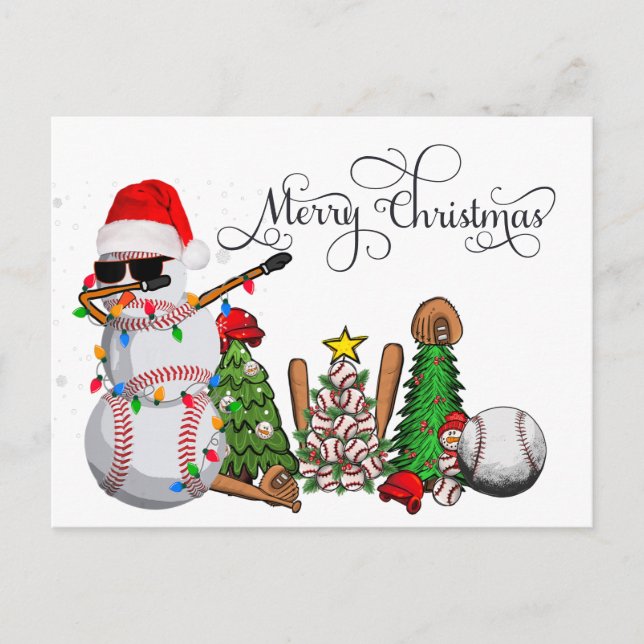 Cartão Postal De Festividades Natal de baseball com presentes e bola (Frente)