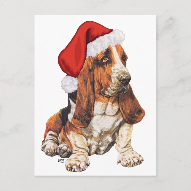 Cartão Postal De Festividades Natal de Basset Hound (Frente)
