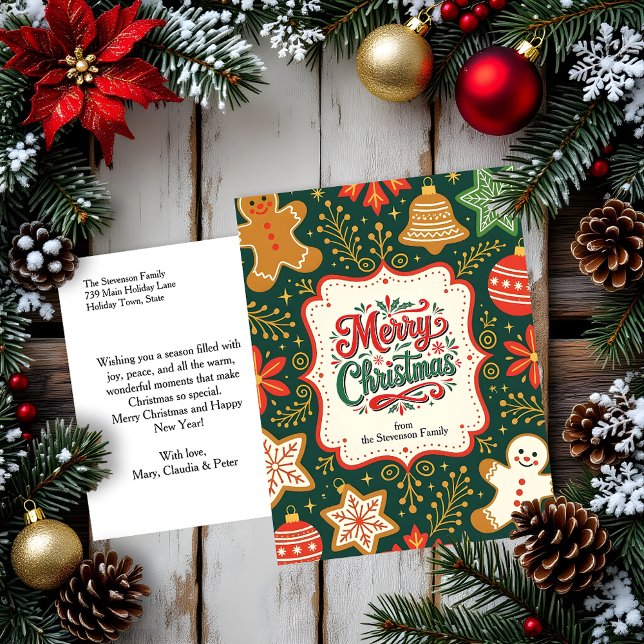 Cartão Postal De Festividades Natal de Família em Biscoito de Gengibre Verde Vin (Criador carregado)
