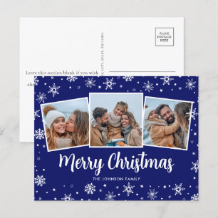 Cartão Postal De Festividades Natal de Flocos de Neve Azul