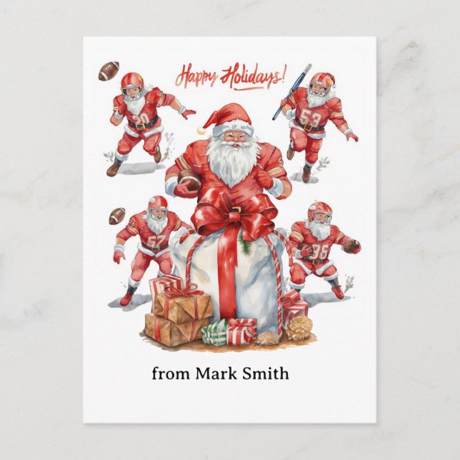 Cartão Postal De Festividades Natal de Futebol com Papai Noel (Frente)
