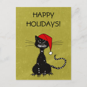 Cartão Postal De Festividades Natal de gato preto irregular