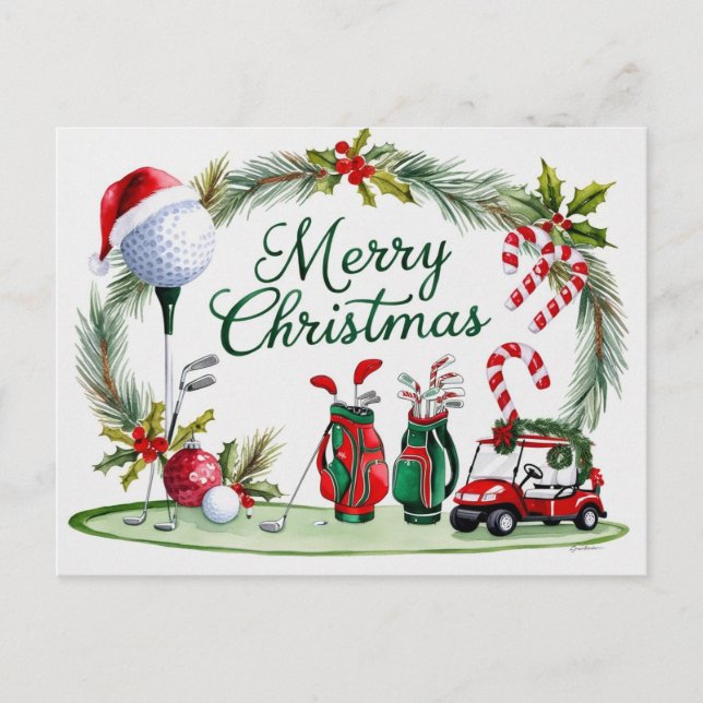 Cartão Postal De Festividades Natal de Golf temático para Cadeado de Golfe (Frente)