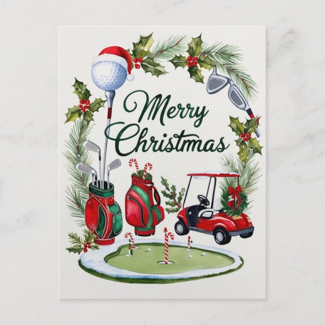 Cartão Postal De Festividades Natal de Golf temático para Cadeado de Golfe (Frente)