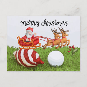 Cartão Postal De Festividades Natal de golfe com Papai Noel para golfista