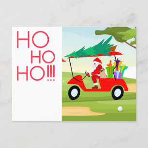 Cartão Postal De Festividades Natal de golfe com Papais noeis cavalgando carrinh