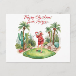 Cartão Postal De Festividades Natal de Golfe no Arizona - Papai Noel