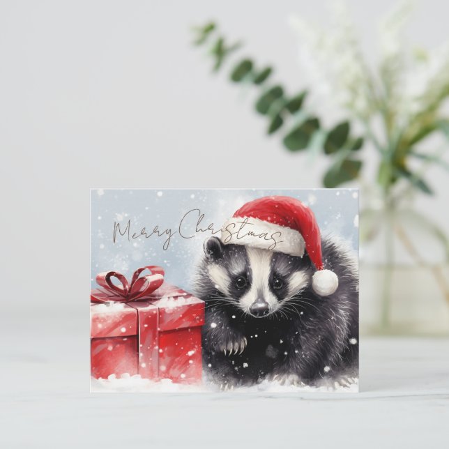 Cartão Postal De Festividades Natal de inverno de Badger Bonito (Em pé/Frente)