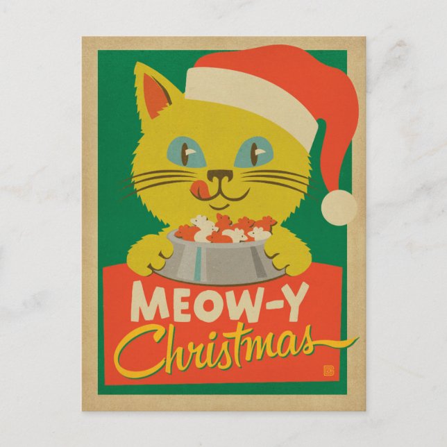 Cartão Postal De Festividades Natal de Meowy (Frente)