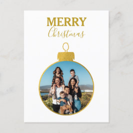 Cartão Postal De Festividades Natal de Ornamentos de Fotos Dourados Elegantes Pe