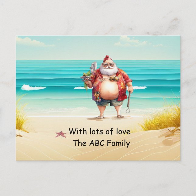 Cartão Postal De Festividades Natal De Santa Hat No Verão De Julho (Frente)