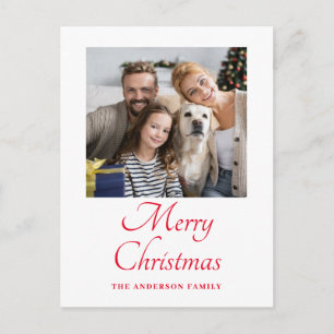 Cartão Postal De Festividades Natal de Script Vermelho de Foto Simples