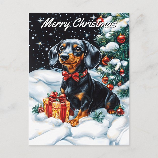Cartão Postal De Festividades Natal de Tan Dachshund (Frente)
