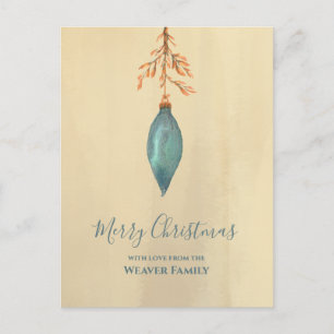 Cartão Postal De Festividades Natal de Turquesa de Cores Aquáticas Pintadas à Mã