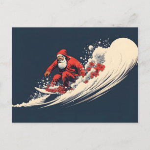 Cartão Postal De Festividades Natal de Verão do Papai Noel Surfando