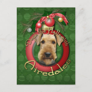 Cartão Postal De Festividades Natal - Deck the Halls - Airedales