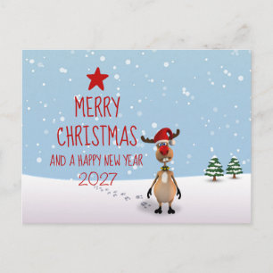 Cartão Postal De Festividades Natal Divertido Rena Ano Novo Árvore 2027