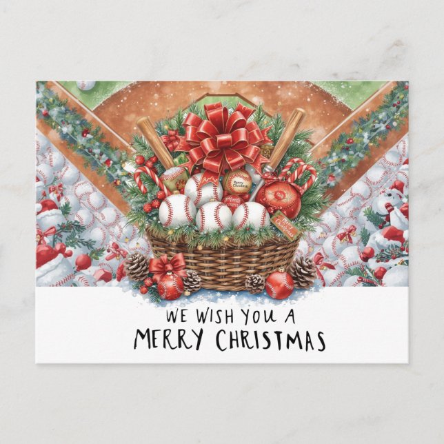 Cartão Postal De Festividades Natal do Baseball (Frente)