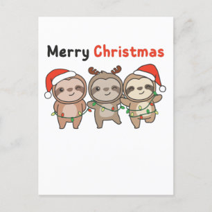 Cartão Postal De Festividades Natal do Bicho-Preguiça Bicho-Preguiça Fofo Feliz