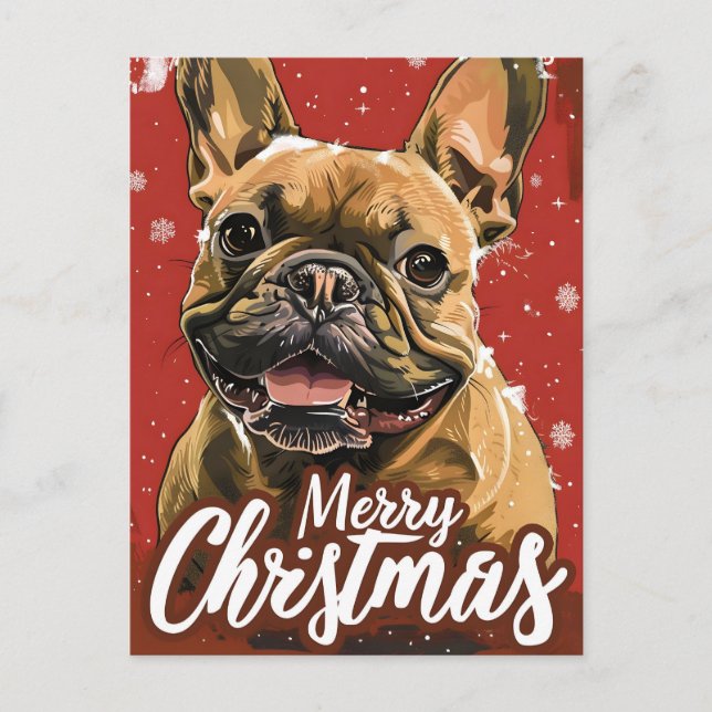 Cartão Postal De Festividades Natal do Buldogue Francês (Frente)