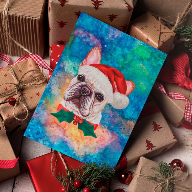 Cartão Postal De Festividades Natal do Cachorro do Bulldog Francês (Criador carregado)