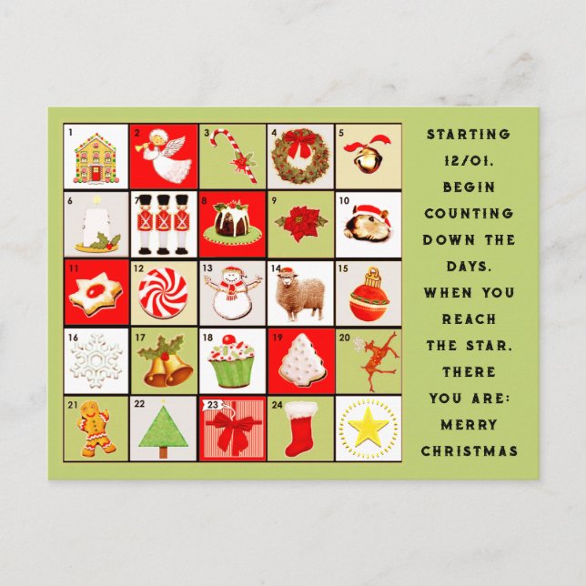 Cartão Postal De Festividades Natal do Calendário Avançado (Frente)