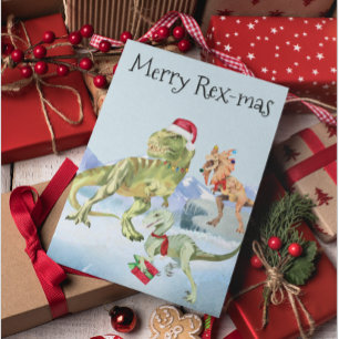 Cartão Postal De Festividades Natal do Dinossauro Tiranossauro Raptor Feliz Rex